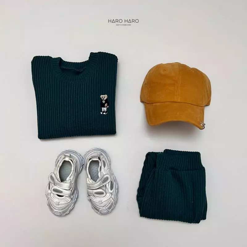 Haro Haro - Korean Children Fashion - #minifashionista - Rugby Bear Knit Top Bottom Set - 12