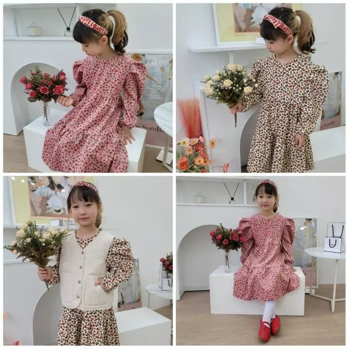 Heart Baby - Korean Children Fashion - #littlefashionista - Rib Shoulder Flower One-piece