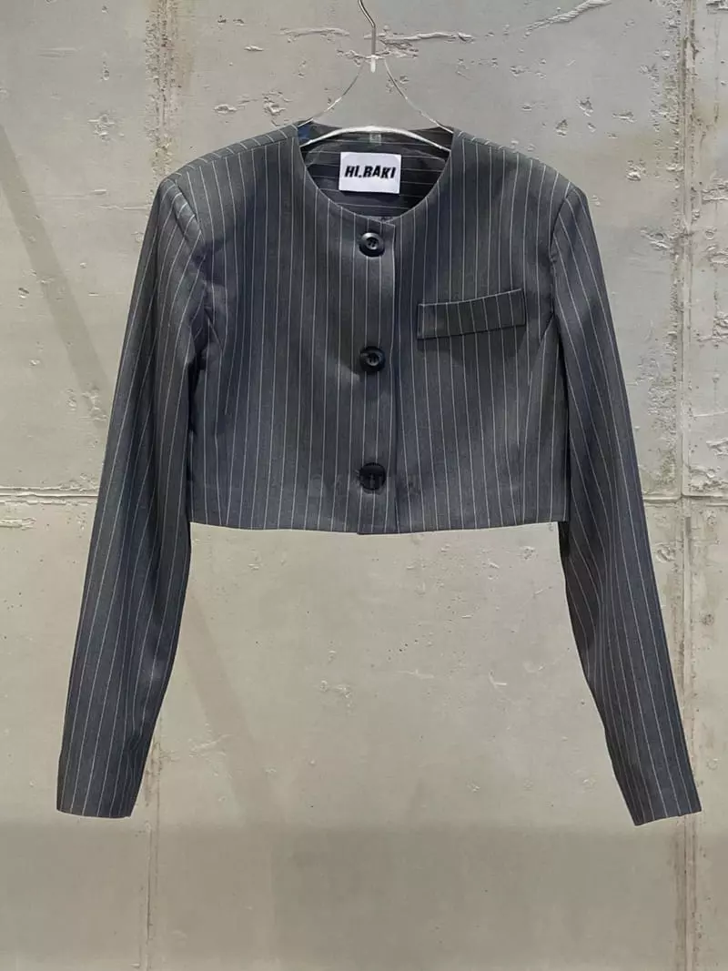 Hi Raki - Korean Women Fashion - #momslook - Stripes Crop Jacket - 8