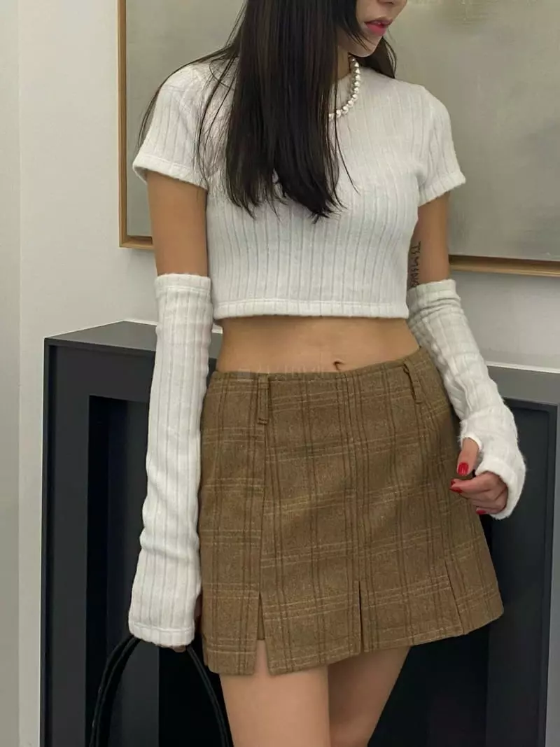 Hi Raki - Korean Women Fashion - #restrostyle - Check Skirt Pants - 5