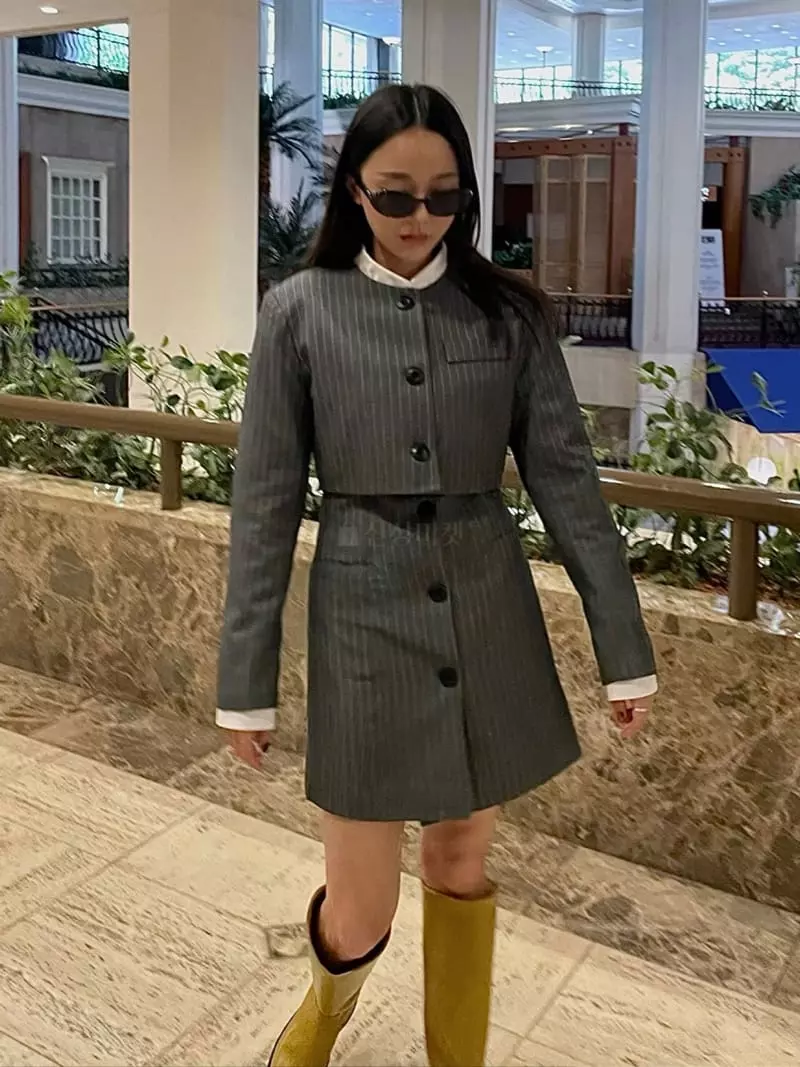 Hi Raki - Korean Women Fashion - #womensfashion - Stripes Crop Jacket