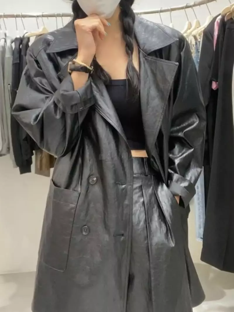 Hoper - Korean Women Fashion - #womensfashion - Leather Pants Set Up - 4