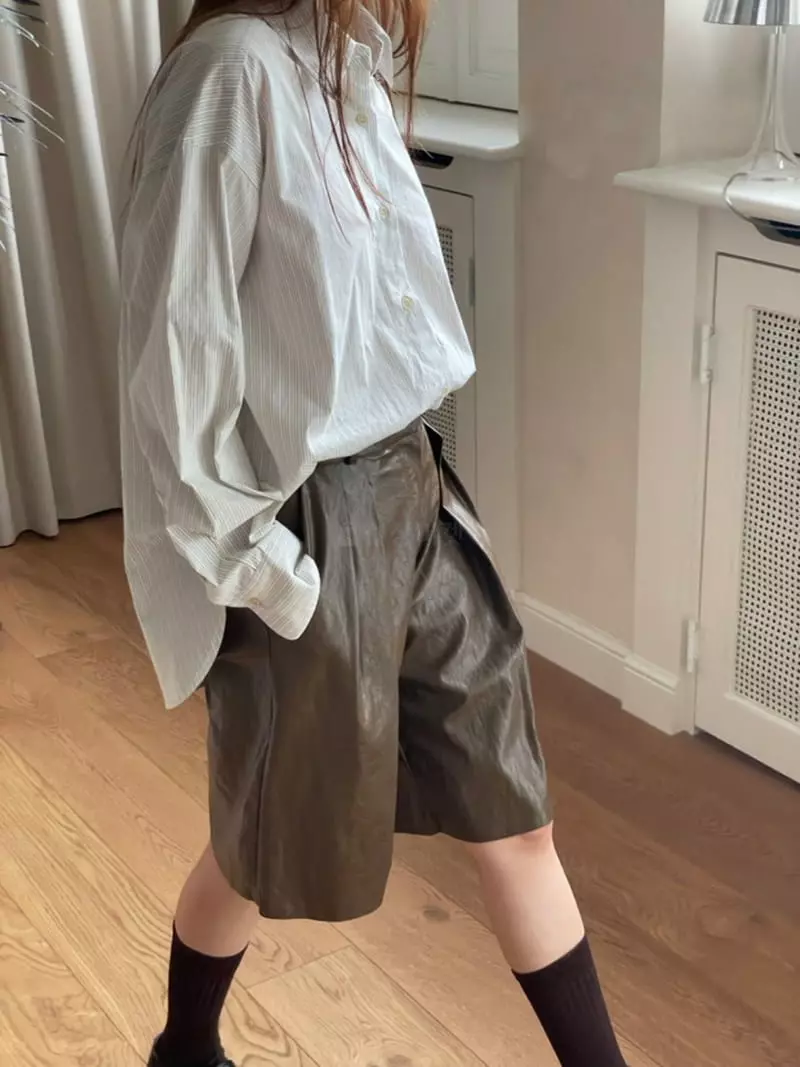 Hoper - Korean Women Fashion - #womensfashion - Leather Pants Set Up - 4