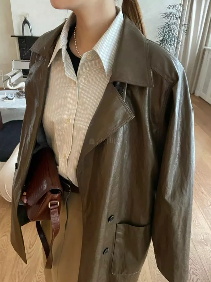 Hoper - Korean Women Fashion - #momslook - Fake Leather Jacket