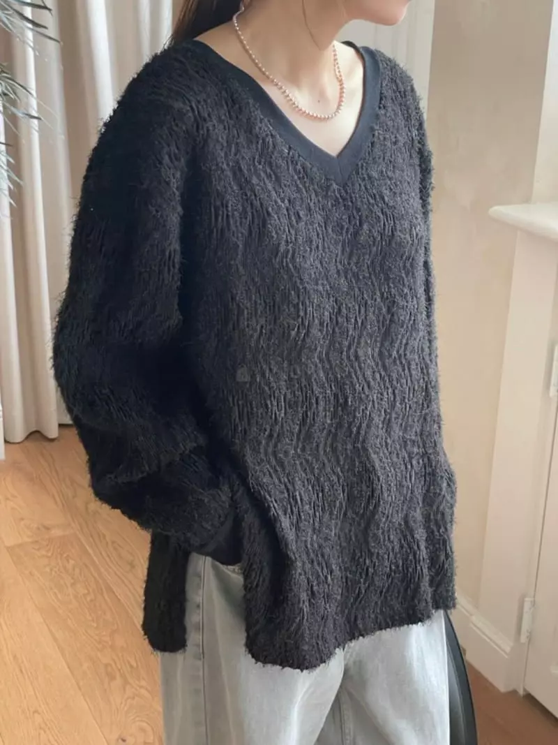 Hoper - Korean Women Fashion - #momslook - Jacquard Lace V Neck Tee