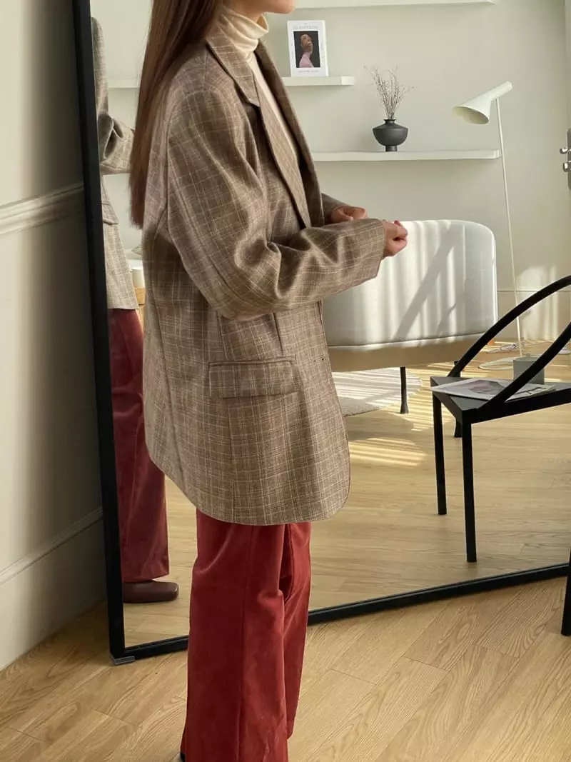 Hoper - Korean Women Fashion - #shopsmall - Check Two Button Jacket - 7