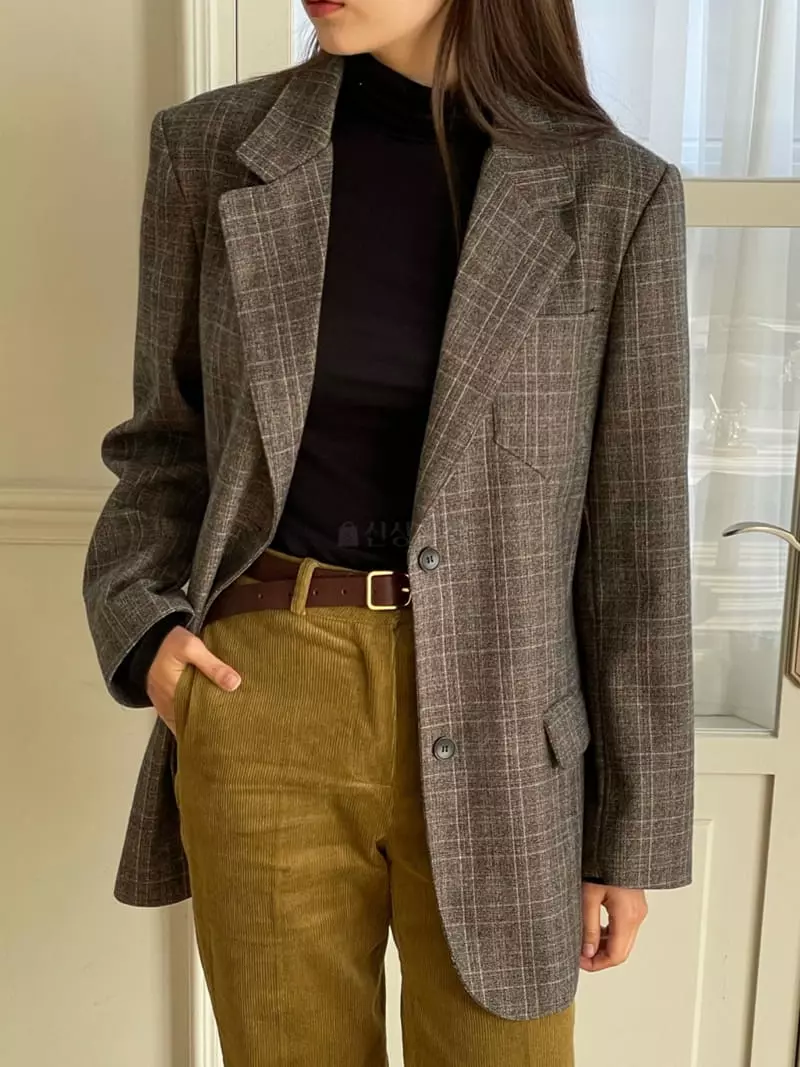 Hoper - Korean Women Fashion - #thelittlethings - Check Two Button Jacket - 9