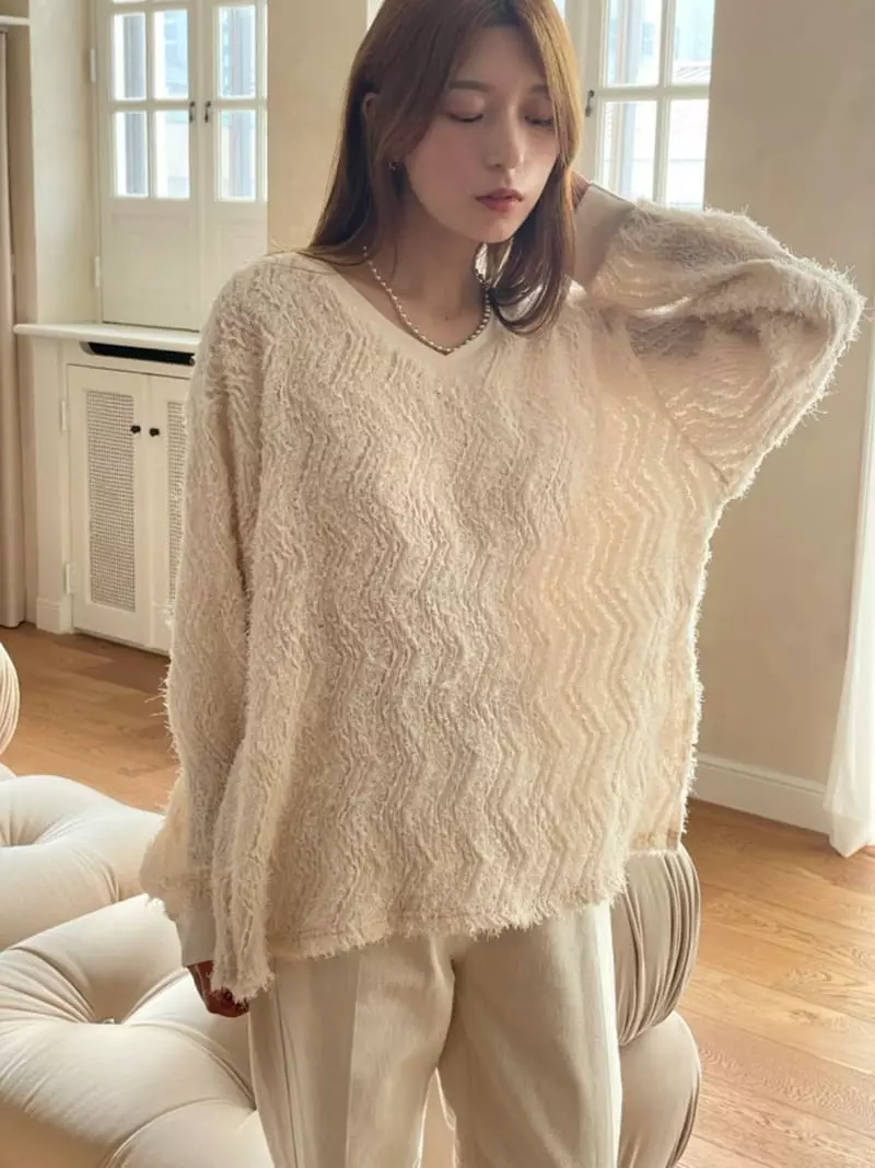 Hoper - Korean Women Fashion - #womensfashion - Lace V Neck Tee - 6