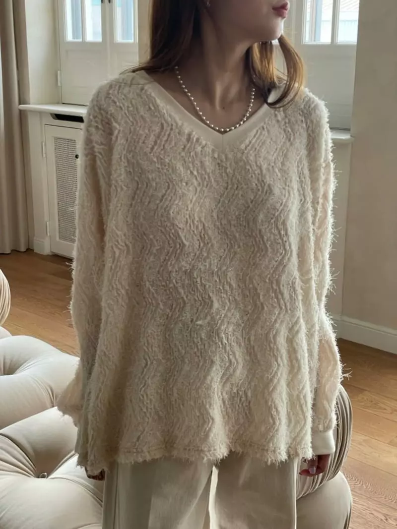 Hoper - Korean Women Fashion - #womensfashion - Lace V Neck Tee - 8