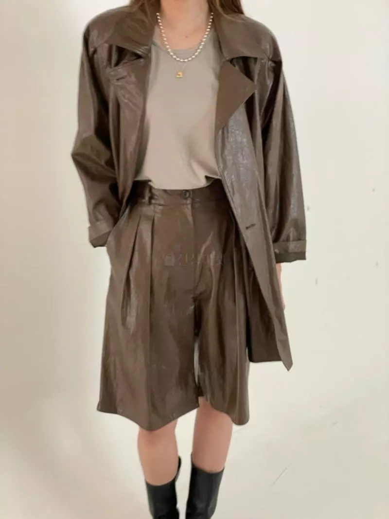 Hoper - Korean Women Fashion - #womensfashion - Leather Pants Set Up - 3