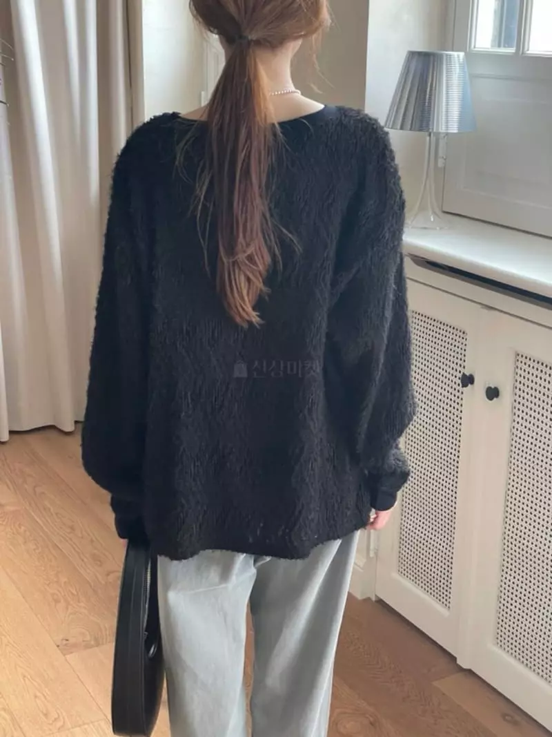 Hoper - Korean Women Fashion - #womensfashion - Jacquard Lace V Neck Tee - 3