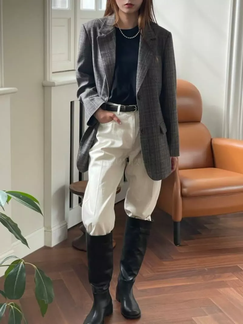Hoper - Korean Women Fashion - #womensfashion - Check Two Button Jacket