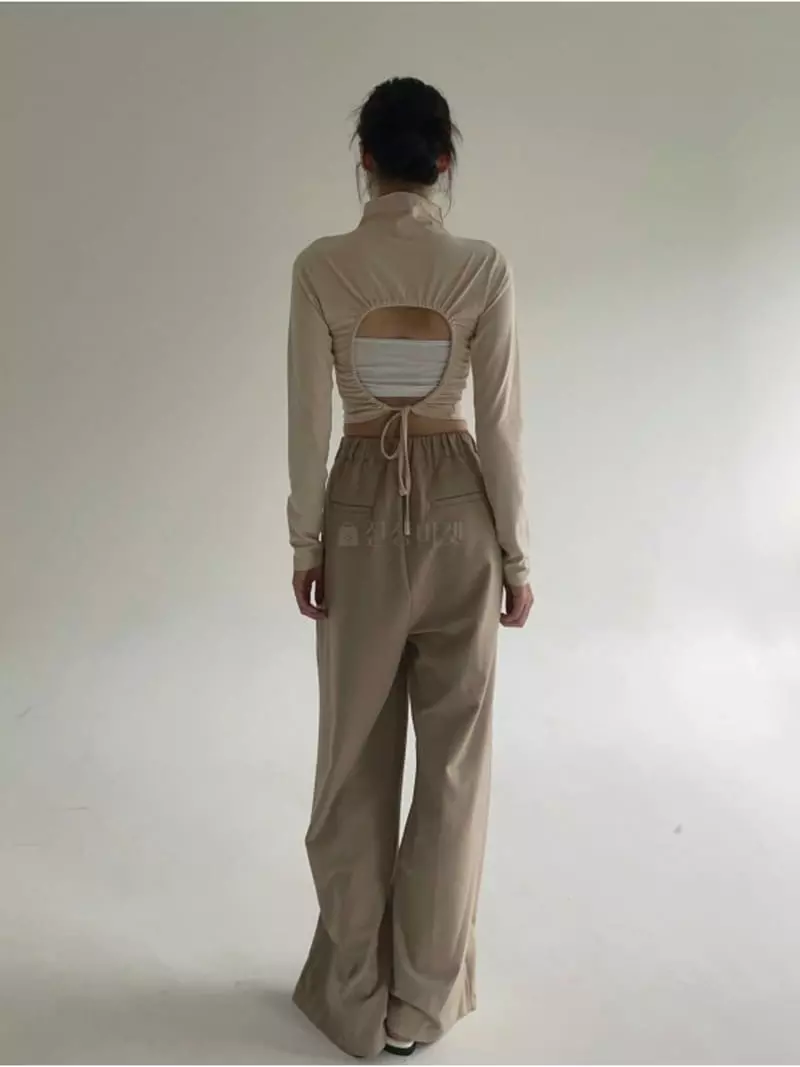 Howl - Korean Women Fashion - #momslook - Backless Strap Long Sleeve Tee - 2