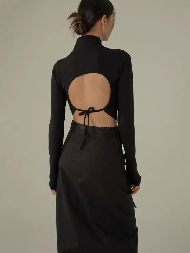 Howl - Korean Women Fashion - #vintageinspired - Backless Strap Long Sleeve Tee - 8