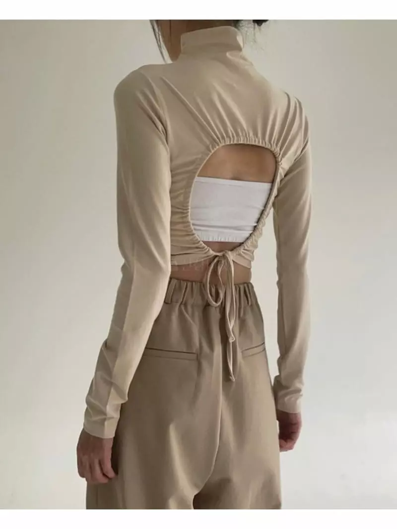 Howl - Korean Women Fashion - #womensfashion - Backless Strap Long Sleeve Tee