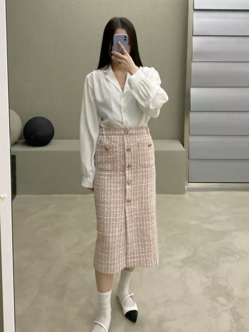 Ifuhouse - Korean Women Fashion - #vintagekidsstyle - Twid Button Skirt - 4