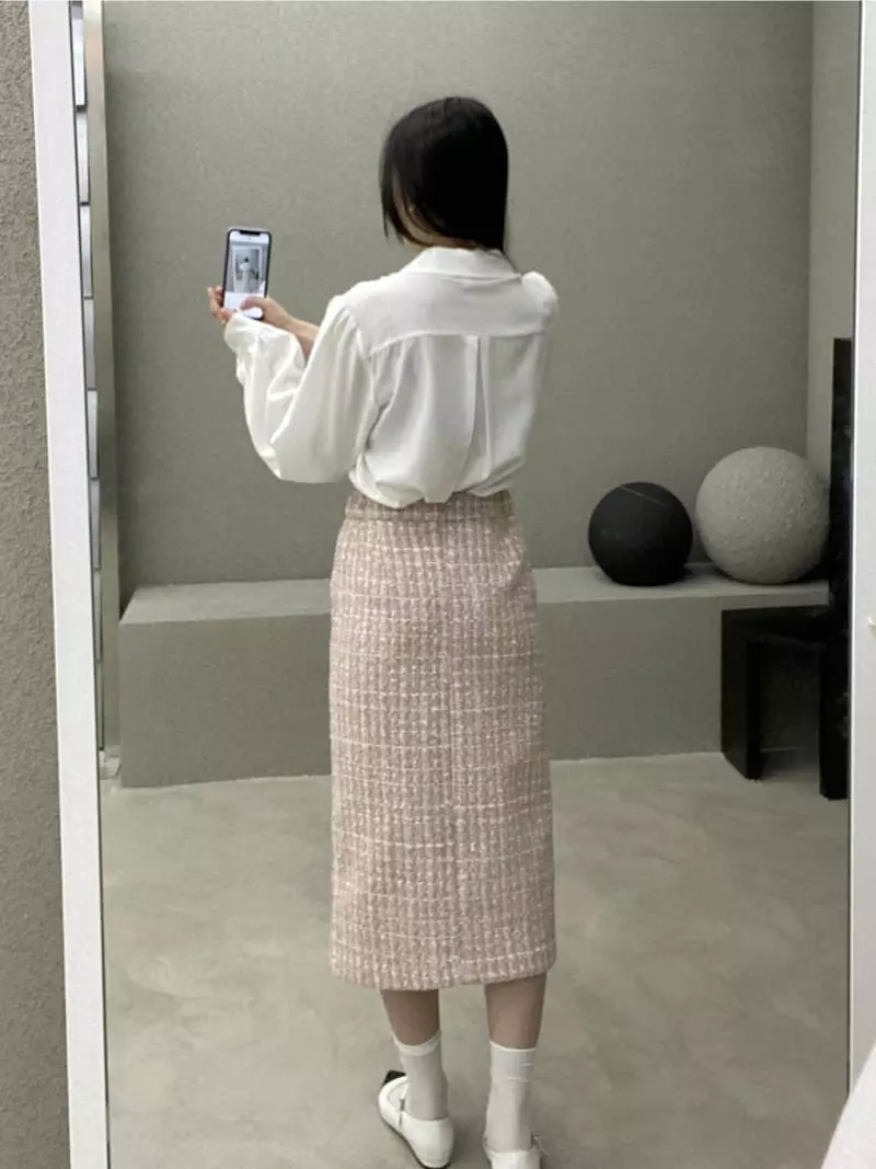 Ifuhouse - Korean Women Fashion - #vintagekidsstyle - Twid Button Skirt - 3