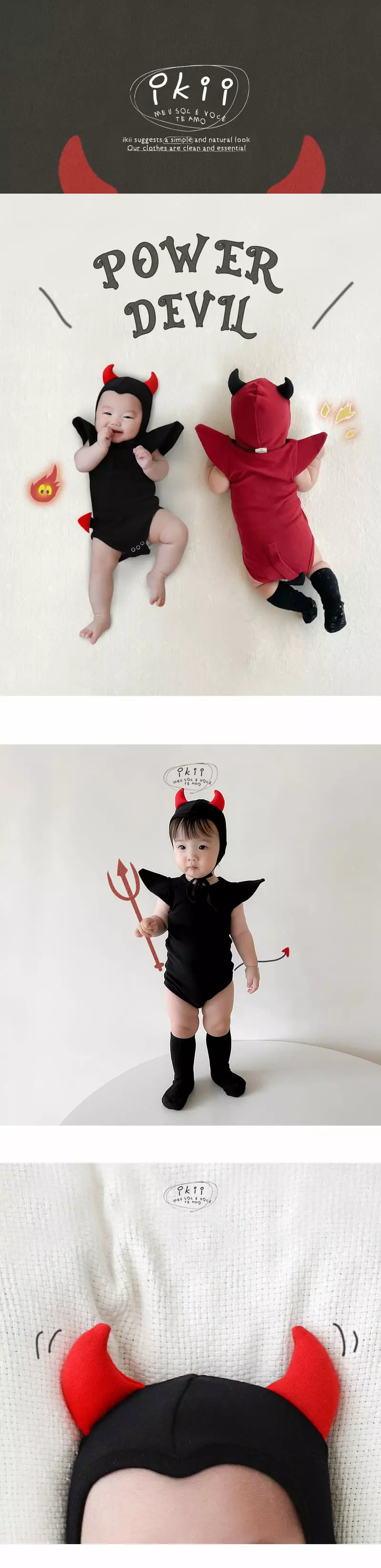 Ikii - Korean Baby Fashion - #babyboutiqueclothing - Edge Devil Bodysuit with Hat - 2