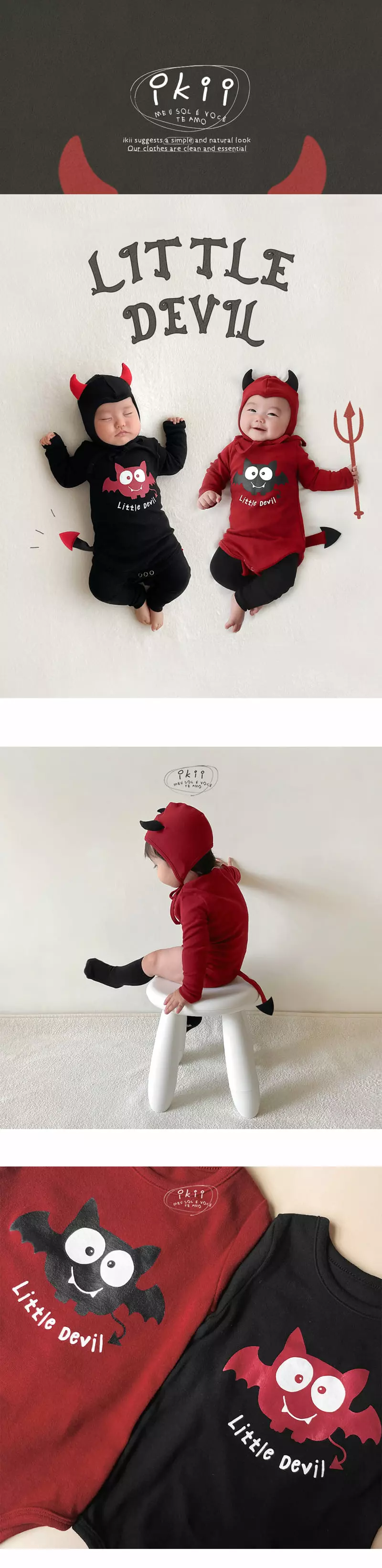 Ikii - Korean Baby Fashion - #babyboutiqueclothing - Little Devil Bodysuit with Hat