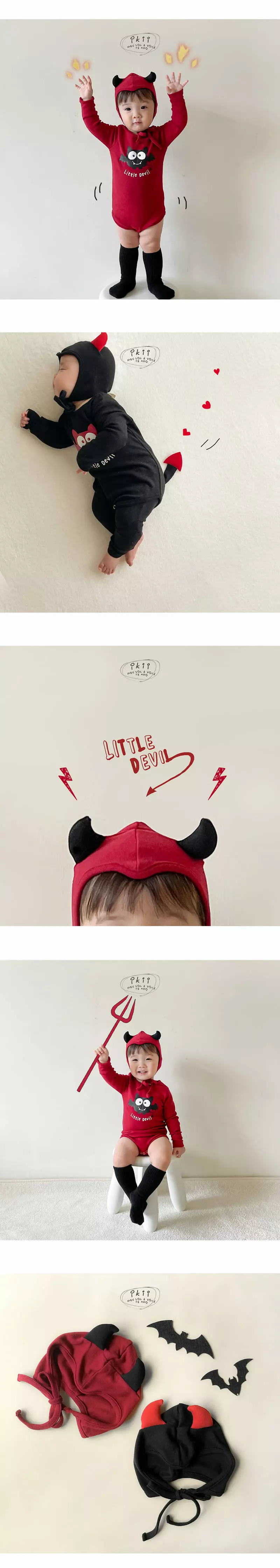 Ikii - Korean Baby Fashion - #babyclothing - Little Devil Bodysuit with Hat - 2