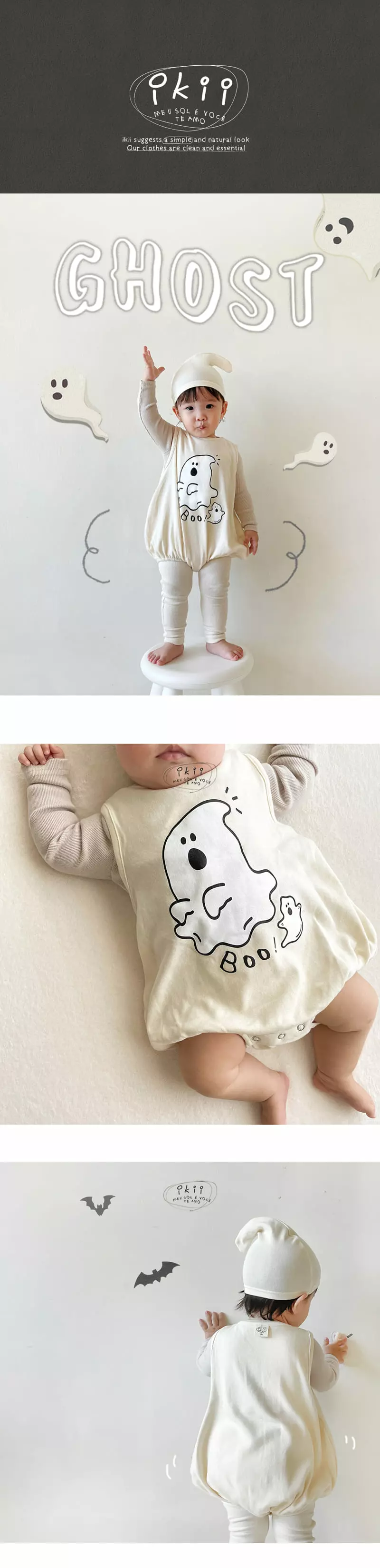 Ikii - Korean Baby Fashion - #babyclothing - Ghost Bodysuit with Hat