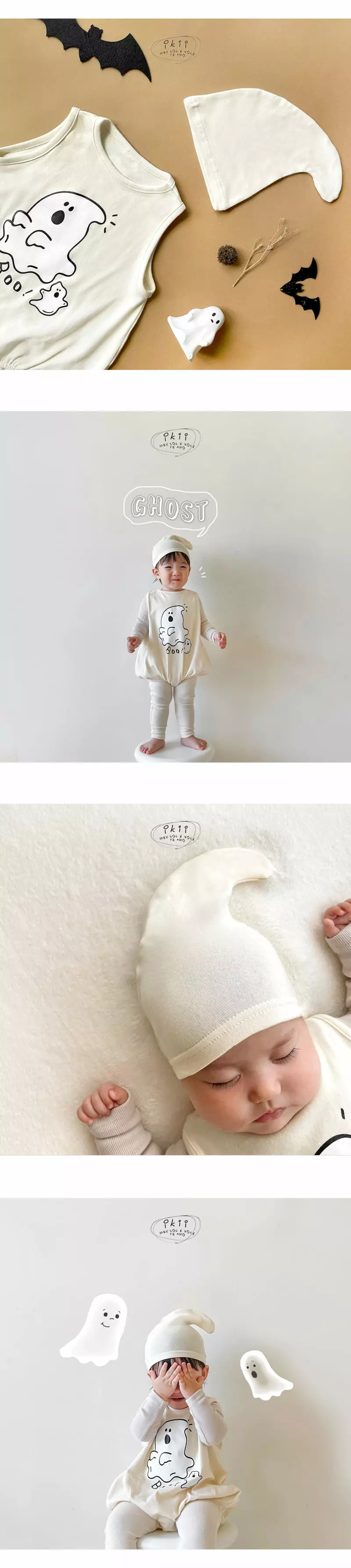 Ikii - Korean Baby Fashion - #babyfashion - Ghost Bodysuit with Hat - 2