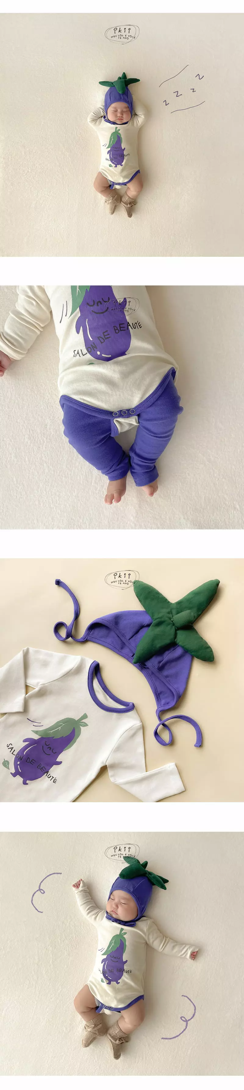 Ikii - Korean Baby Fashion - #babyfever - Purple Salon  Bodysuit with Hat - 2