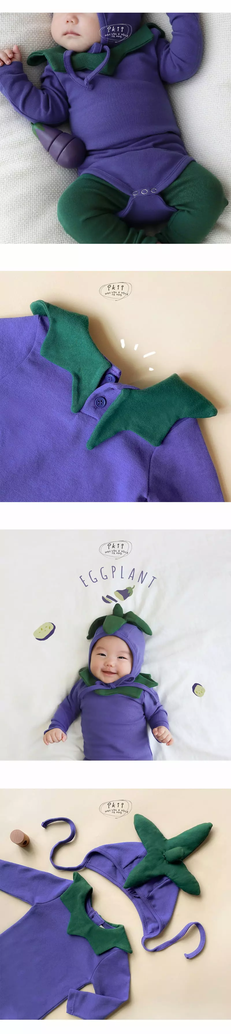 Ikii - Korean Baby Fashion - #babygirlfashion - Purple Bodysuit with Hat - 2