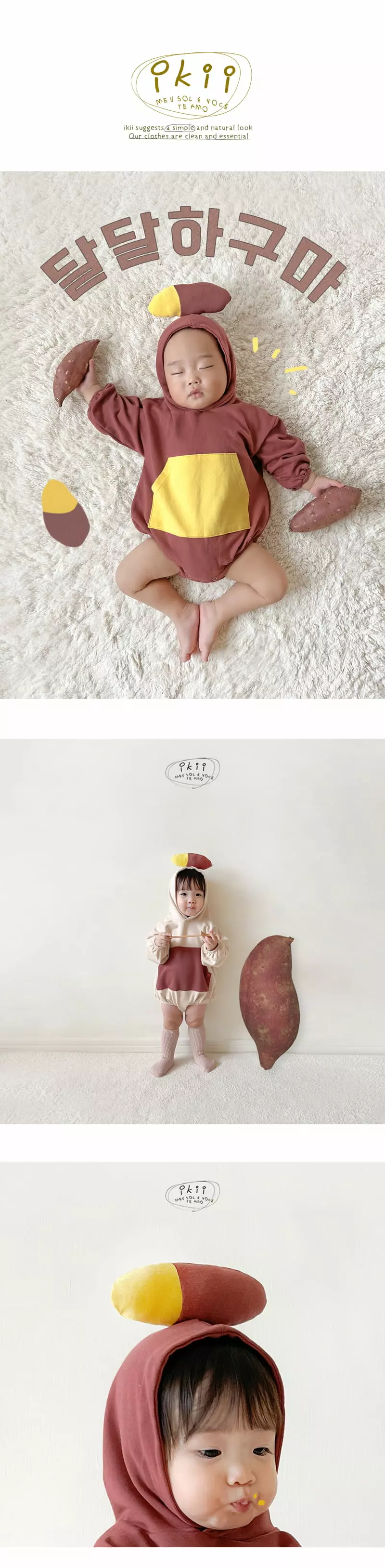 Ikii - Korean Baby Fashion - #babygirlfashion - Sweet Potato Hoody Long Sleeve Hoodie Bodysuit
