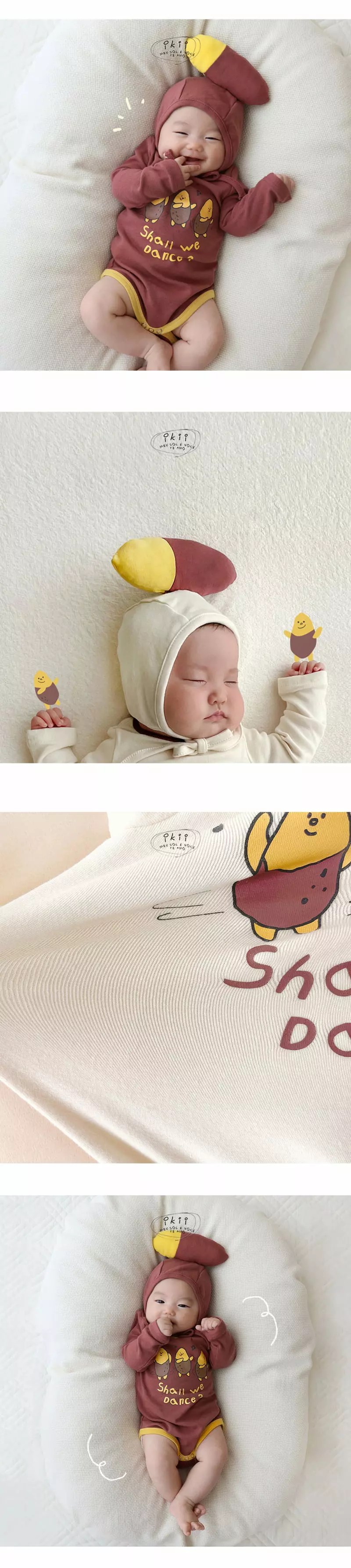 Ikii - Korean Baby Fashion - #babylifestyle - Sweet Potato Long Sleeve Bodysuit with Hat - 3
