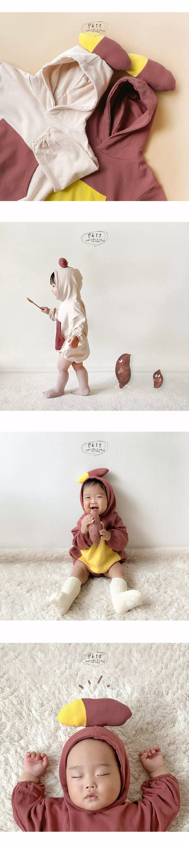 Ikii - Korean Baby Fashion - #babylifestyle - Sweet Potato Hoody Long Sleeve Hoodie Bodysuit - 2