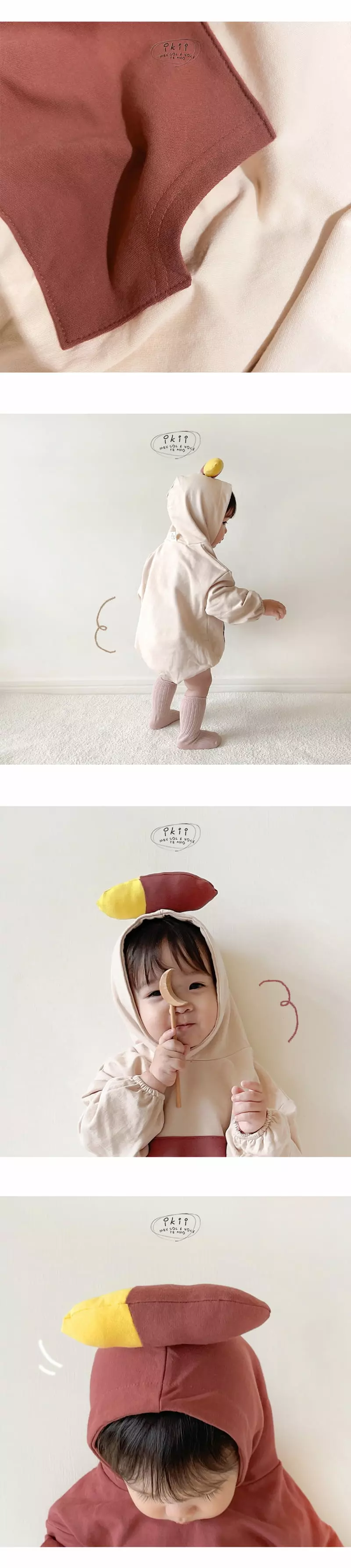 Ikii - Korean Baby Fashion - #babyoninstagram - Sweet Potato Hoody Long Sleeve Hoodie Bodysuit - 3