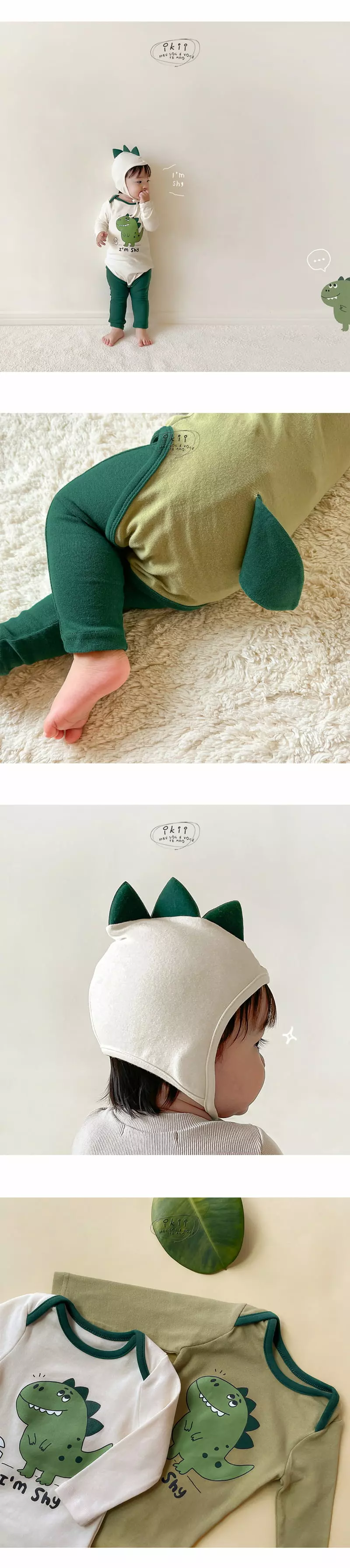 Ikii - Korean Baby Fashion - #babyootd - Dino Bodysuit with Hat - 2