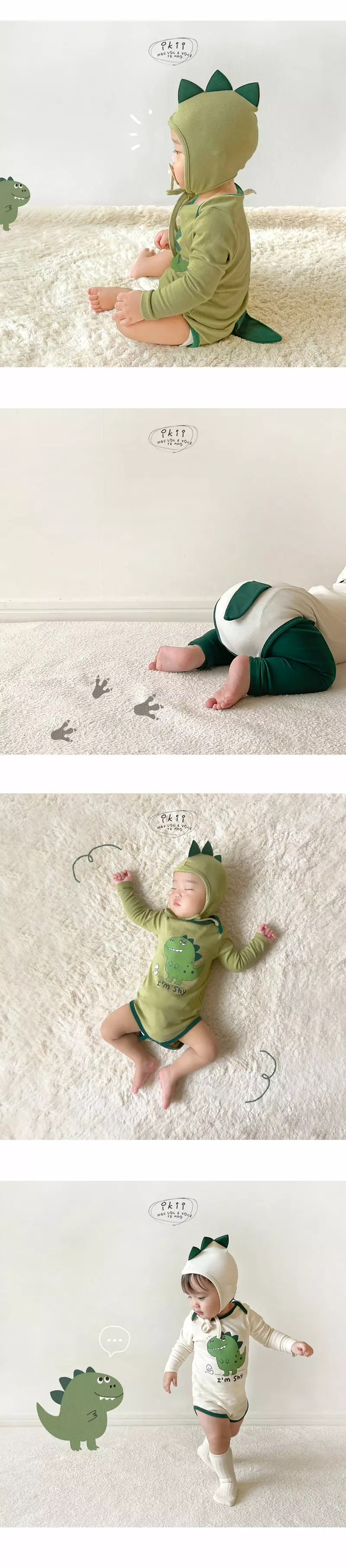 Ikii - Korean Baby Fashion - #babyoutfit - Dino Bodysuit with Hat - 3