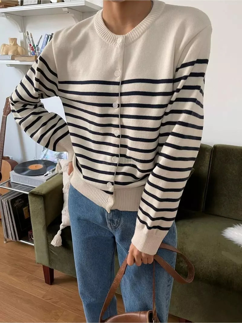 Imagine - Korean Women Fashion - #momslook - Stripes Cardigan - 7