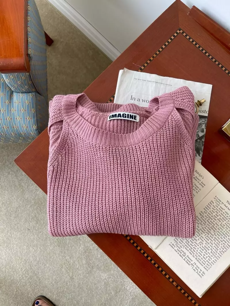 Imagine - Korean Women Fashion - #romanticstyle - Cheese Knit Tee - 9
