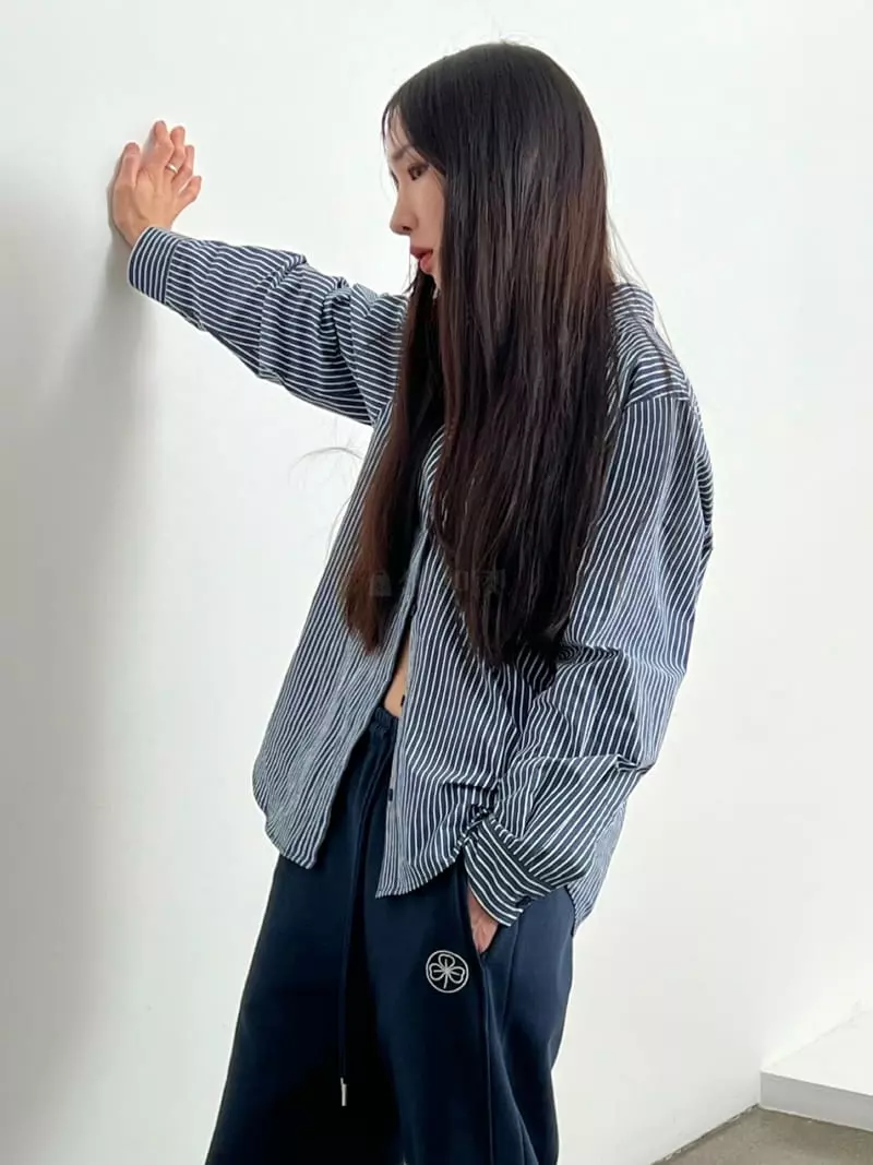 Inni - Korean Women Fashion - #momslook - Stripes Button Shirt