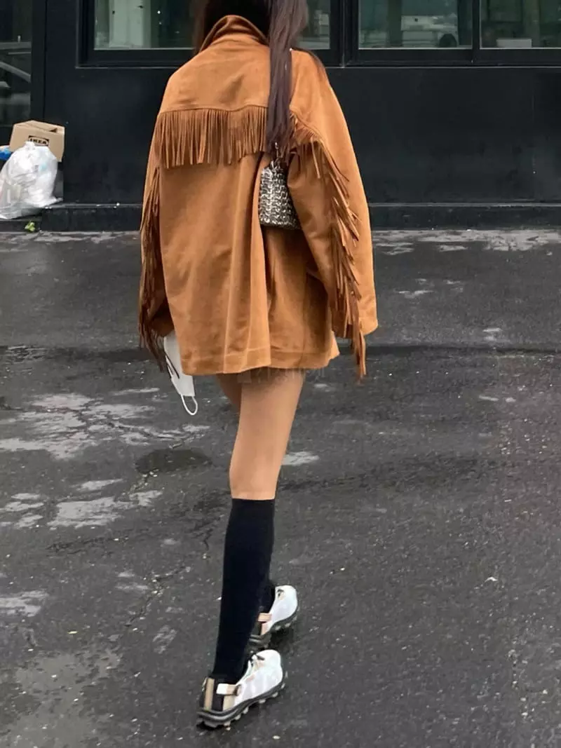 Inni - Korean Women Fashion - #momslook - Fringe Suede Jacket - 5