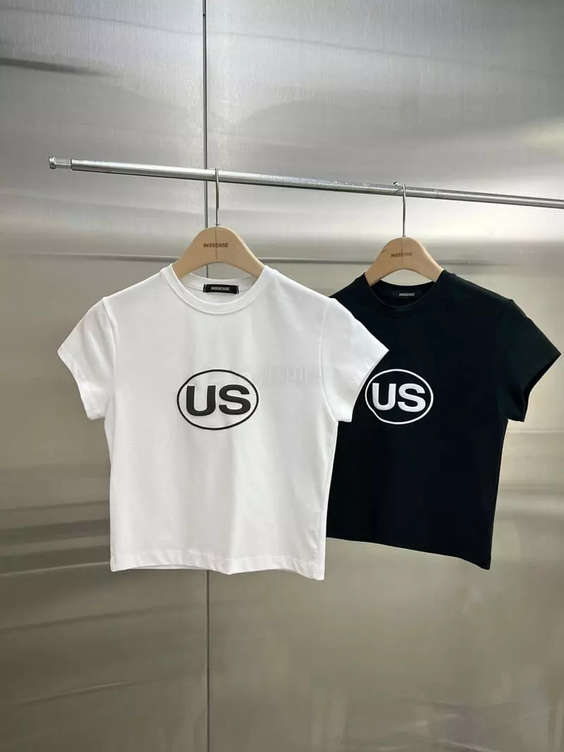 Inssense - Korean Women Fashion - #momslook - US Lettering Short Sleeves Tee - 4