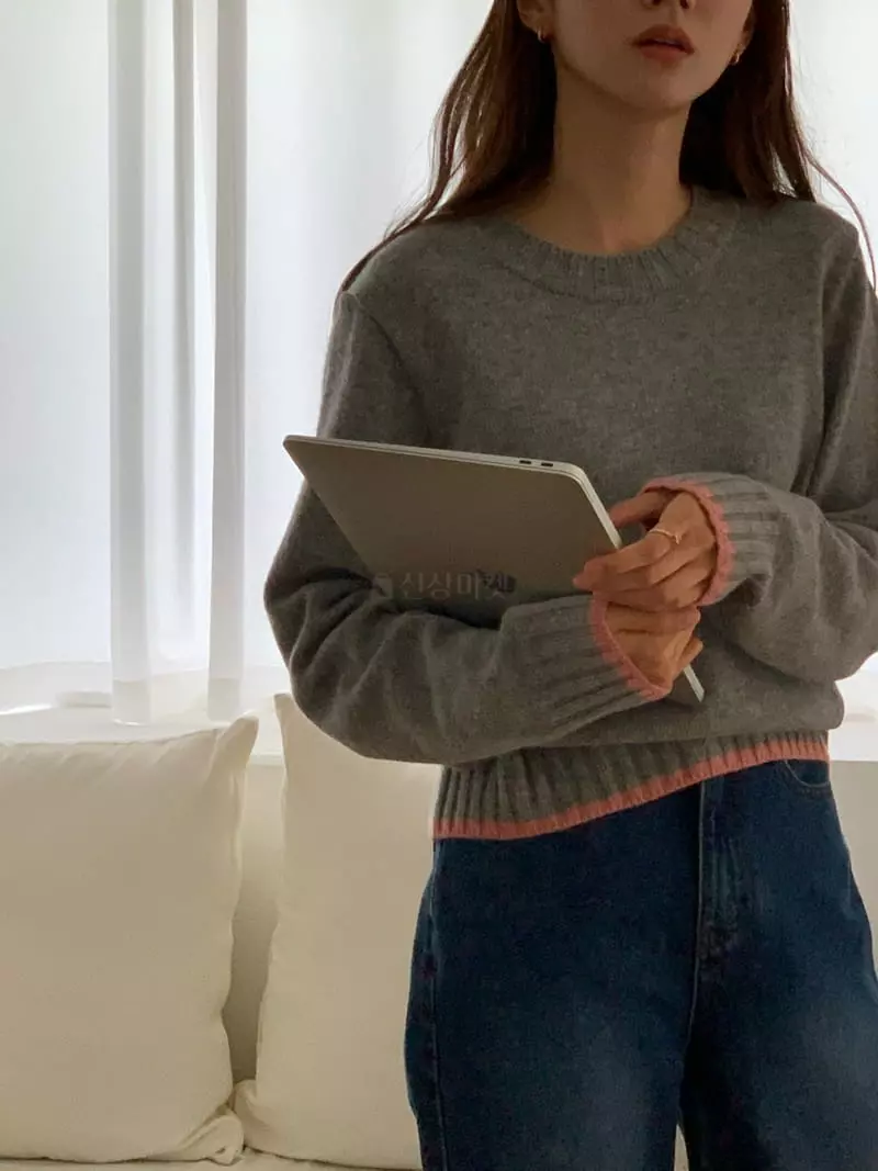 Jinsim - Korean Women Fashion - #momslook - Color Knit Tee