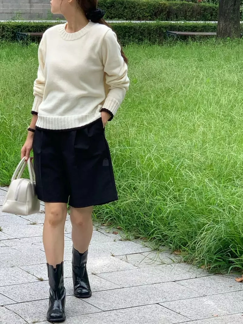 Jinsim - Korean Women Fashion - #momslook - Color Knit Tee - 3