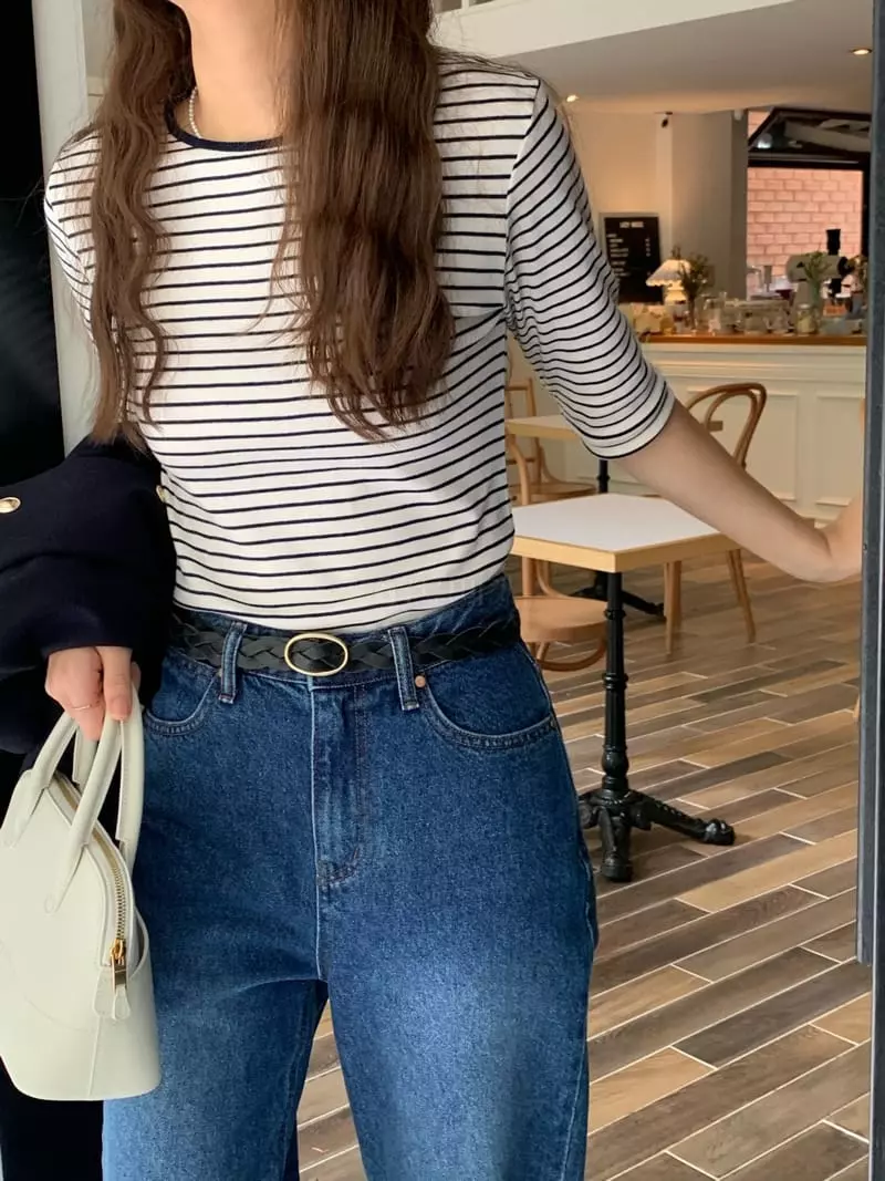 Jinsim - Korean Women Fashion - #momslook - Daisy Hallf Tee - 12