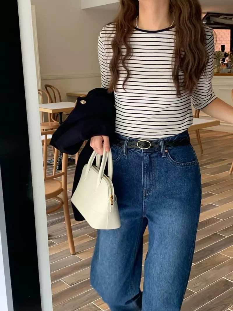 Jinsim - Korean Women Fashion - #momslook - Daisy Hallf Tee - 8
