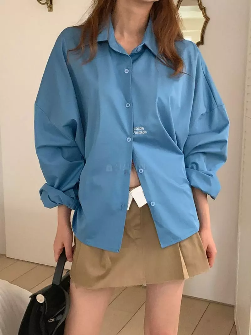 Jkichi - Korean Women Fashion - #momslook - Lettering Shirt