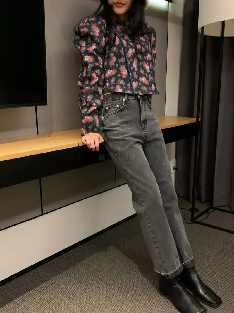 Jupiter - Korean Women Fashion - #vintageinspired - Denim Flower Blouse