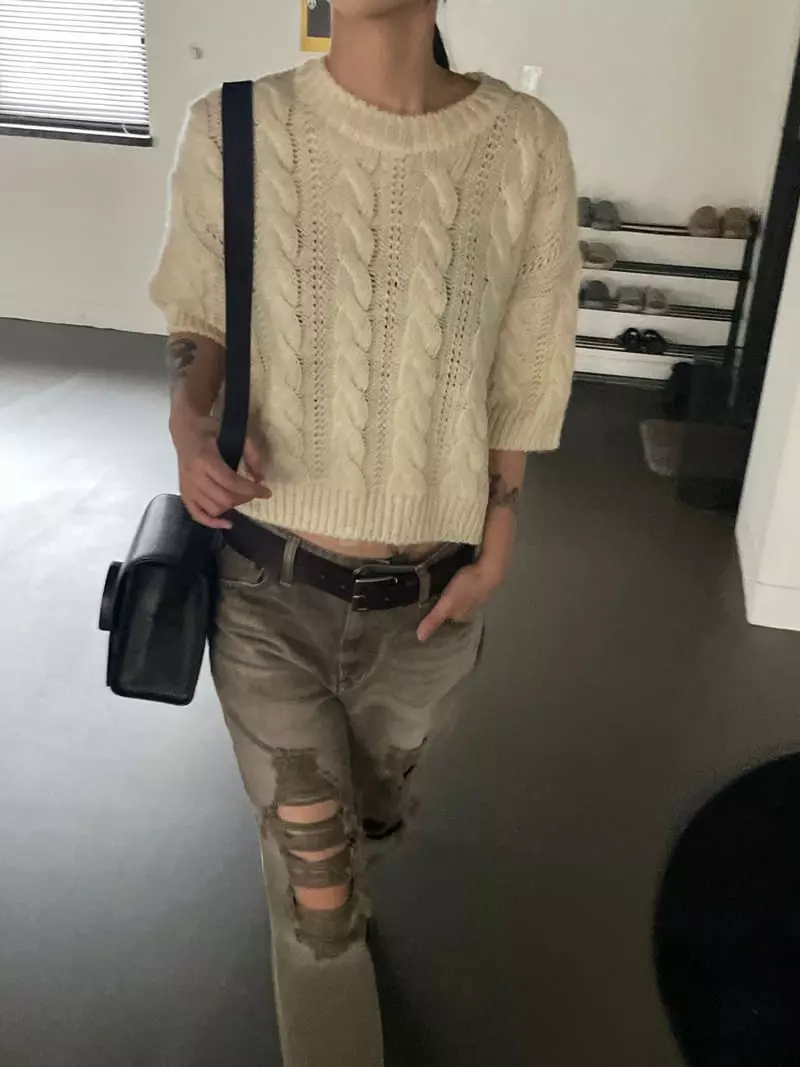 Kare - Korean Women Fashion - #womensfashion - Twist Knit Tee - 12