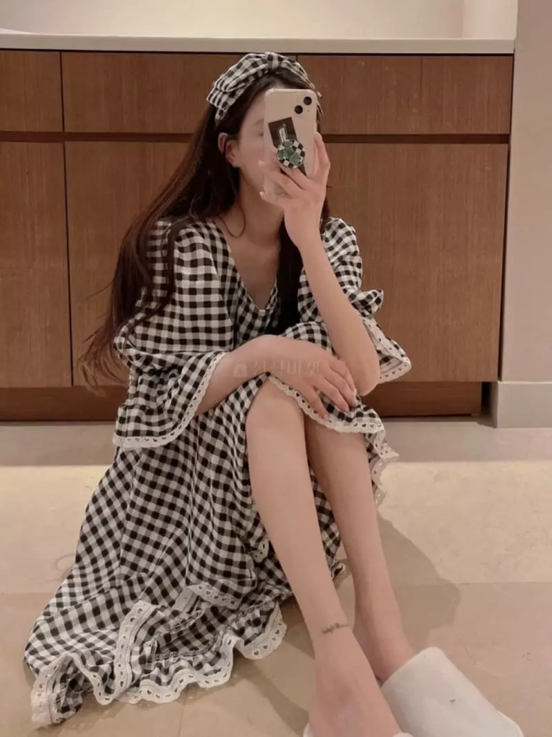 Kkonju - Korean Women Fashion - #momslook - Hear Check One-piece