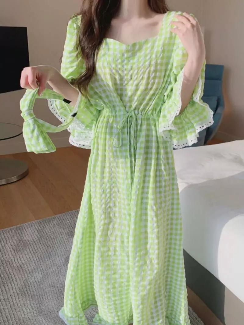 Kkonju - Korean Women Fashion - #pursuepretty - Hear Check One-piece - 6