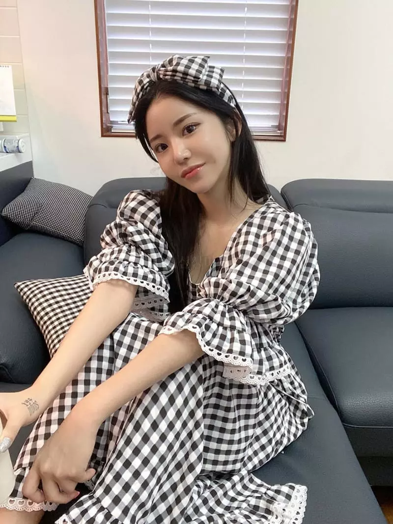 Kkonju - Korean Women Fashion - #shopsmall - Hear Check One-piece - 9