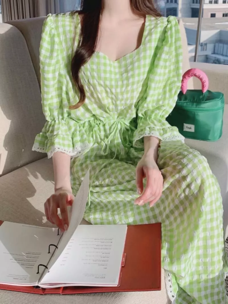 Kkonju - Korean Women Fashion - #womensfashion - Hear Check One-piece - 4